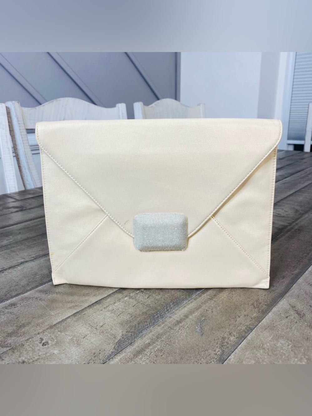 Halston Heritage Leather Envelope Clutch Large Cream Color